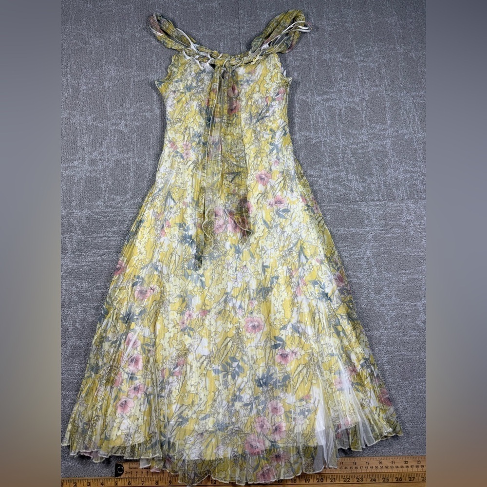 Komarov Boho Crinkled Cocktail Fairy Tale Floral Print Dress Made in USA READ